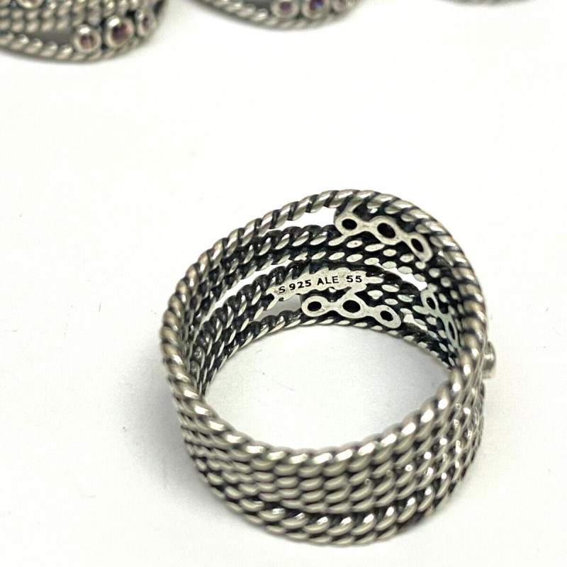 Designer Pandora Sterling Silver Hidden Romance Rhodolite Wrap Ring, Size 7