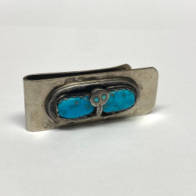 Money clip with Snake by Zuni artist Effie Calavaza, Sterling Silver Turquoise