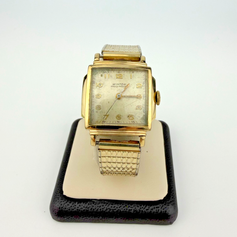 Vintage Winton Shock-Resist Rectangular Gold Filled Watch Mesh Bracelet Swiss