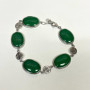 GREEN JADE STONE 925 STERLING SILVER LINK CHAIN BRACELET 7"