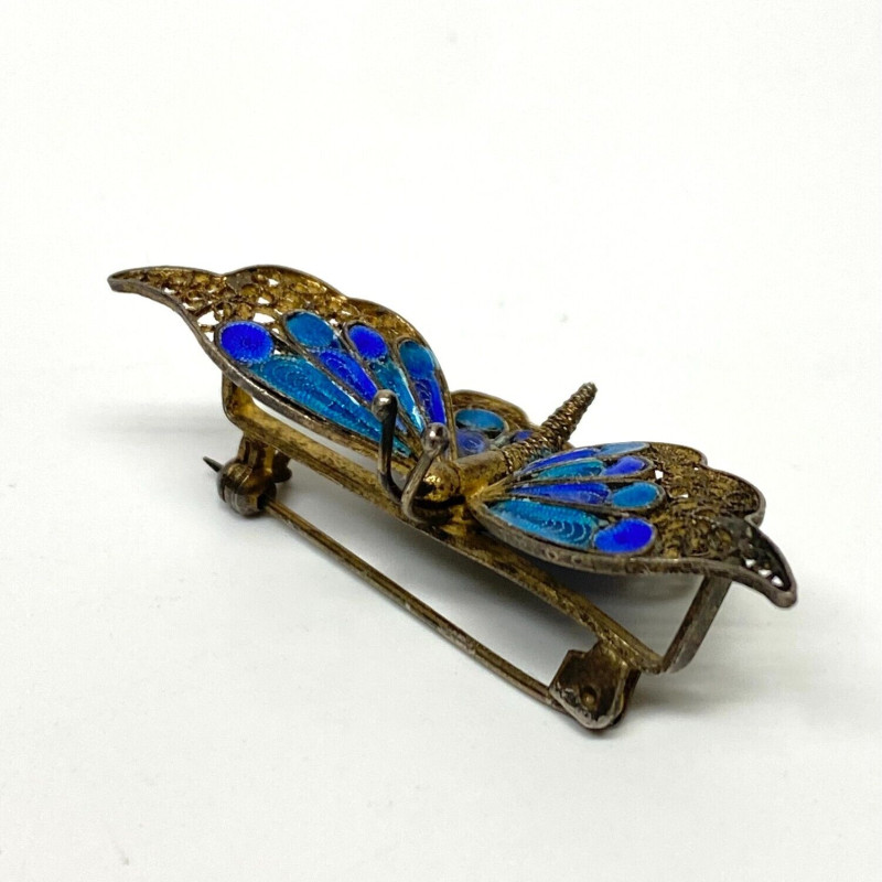 Vintage 800 Silver and Enamel Butterfly Pin