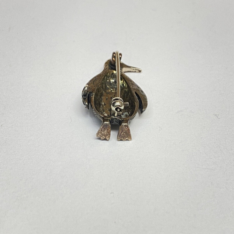 Antique Sterling Silver Marcasite Ferza Engraved Penguin RUBY Red EYE Brooch Antique Sterling Silver Marcasite Ferza Engraved Penguin RUBY Red EYE Brooch