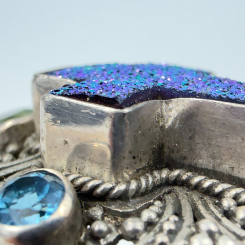 Rare Sarda Artisan Collection Of Bali Paraiba Silver Cuff Bracelet with Cross