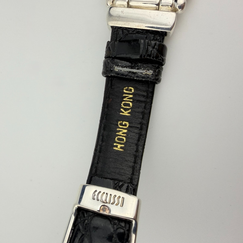 Ecclissi 2760 Sterling Silver 925 Rectangular Ladies Watch Black Strap 7.25"