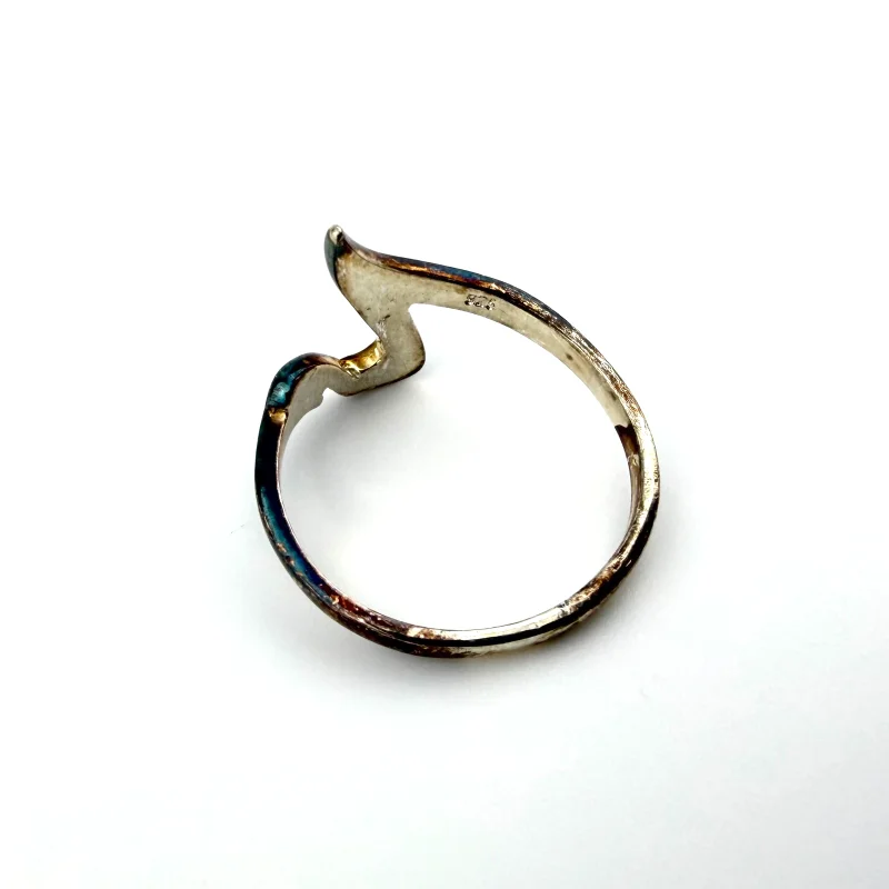 925 Sterling Silver Abstract Wave Ring with Rainbow Iridescent Patina