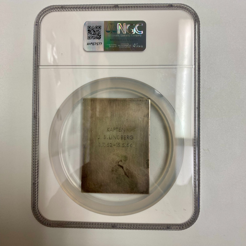 1956-Dated Norway Bronze IV Military Command Staff Silvered-(70x50mm) NGC MS 63