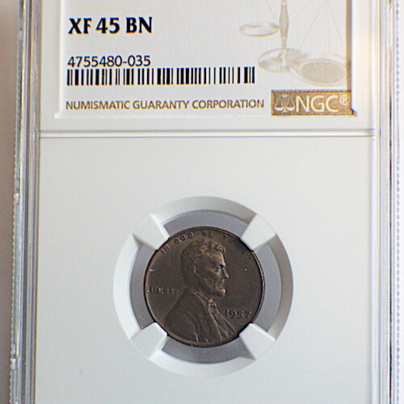1957 NGC XF 45 BN  LINCOLN WHEAT "ERROR LIBERTY" 1957 NGC XF 45 BN  LINCOLN WHEAT "ERROR LIBERTY"