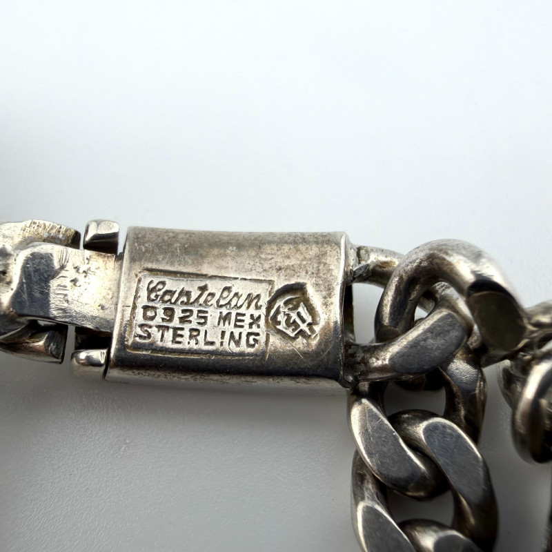 Vintage Sterling Silver Castelan Mexico Charm Link Southwestern Bracelet, 7”