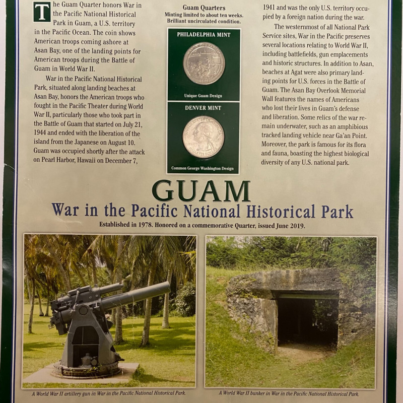 2019 P+D W. Guam War in the Pacific National Historical Park Quarters + 2 Stamps