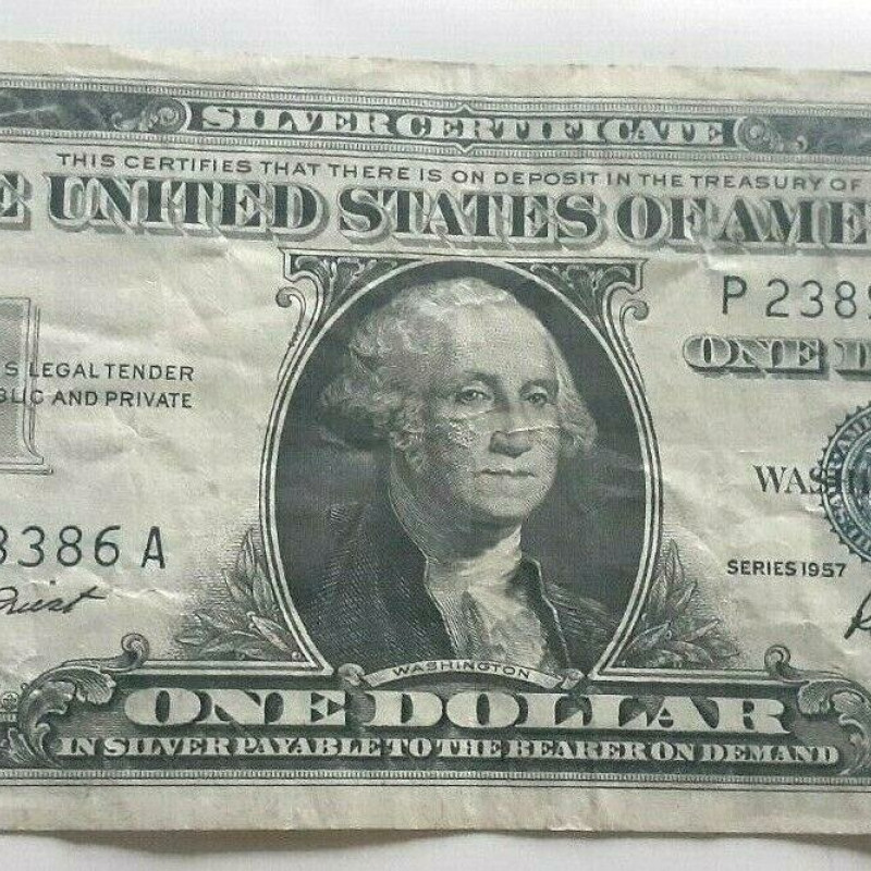 1957 One Dollar Bill Silver Certificate Average Circulated Blue Seal VG-AU