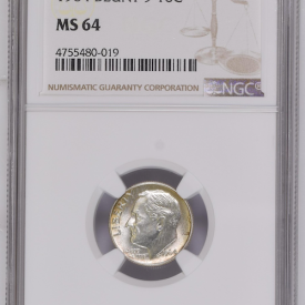 NGC MS 64, 1964 D BLUNT 9 10C  COLOR 