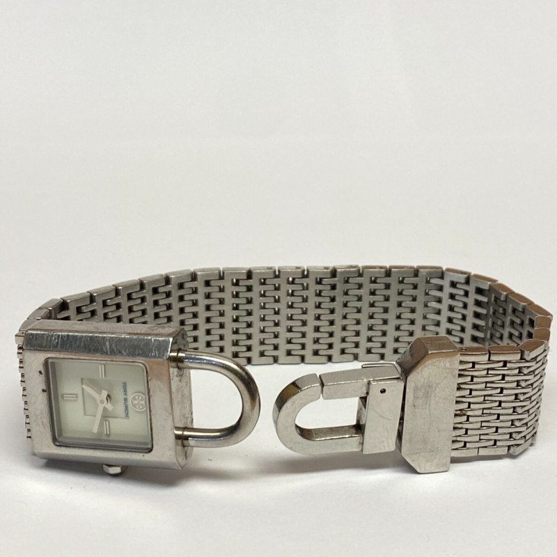 TORY BURCH Surrey Silver-tone Chain Lock Bracelet Watch TORY BURCH Surrey Silver-tone Chain Lock Bracelet Watch