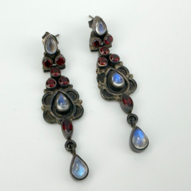 Nicky Butler India Sterling Silver 925 Moonstone & Garnet Dangle Earrings