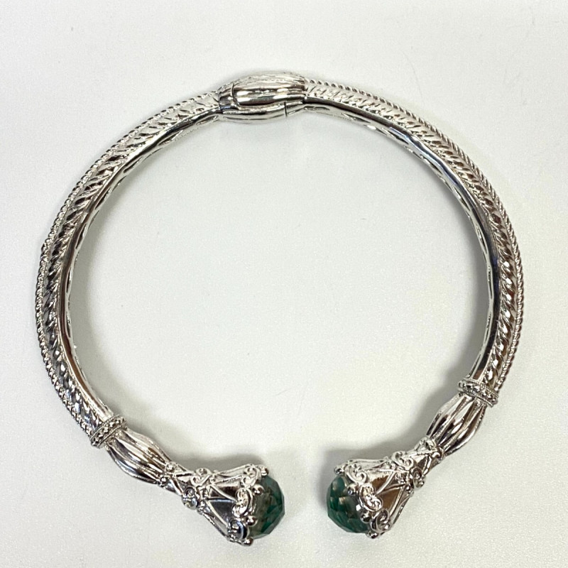 Gabriel & Co Sterling Silver And Steel Bangle S294719 With Green Carved Stone