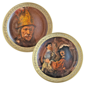 Art Treasures of the World Set 2 Plates Rembrandt Self-Portrait + Man in Helmet