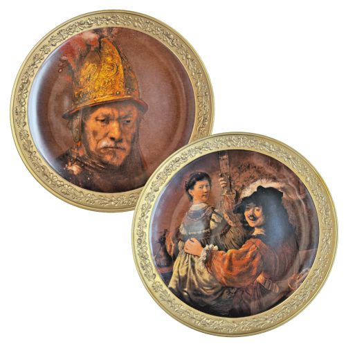 Art Treasures of the World Set 2 Plates Rembrandt Self-Portrait + Man in Helmet Art Treasures of the World Set 2 Plates Rembrandt Self-Portrait + Man in Helmet