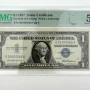 1957 $1 Silver Cert. Fr. 1619 GA Block PMG 50 AU  G01000566A Fancy Number