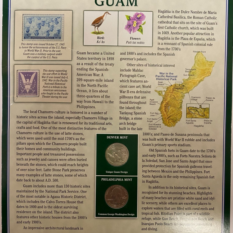 2019 P+D W. Guam War in the Pacific National Historical Park Quarters + 2 Stamps
