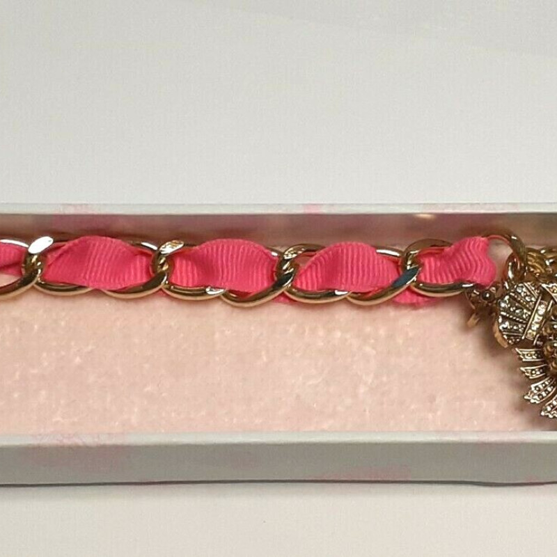 Juicy Couture Gold Tone Link With Charm Pink Lace Bracelet