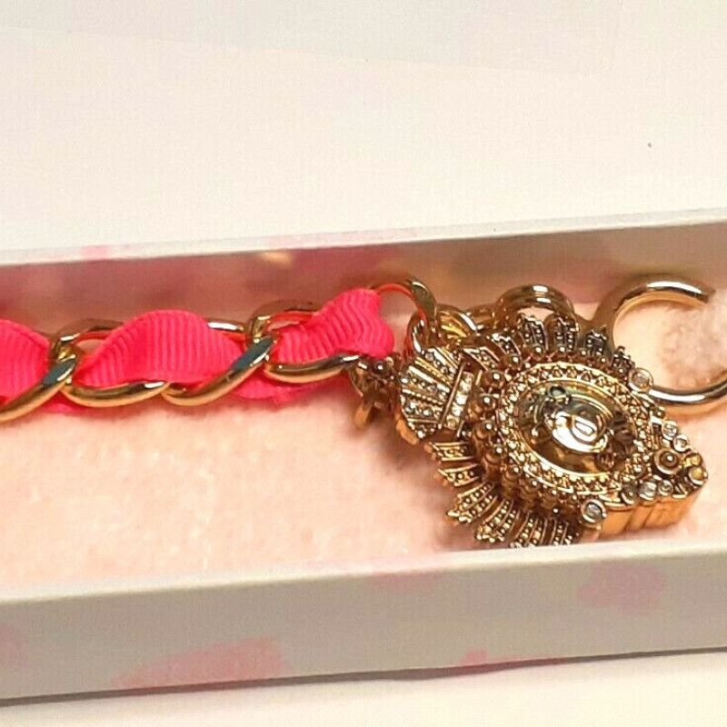 Juicy Couture Gold Tone Link With Charm Pink Lace Bracelet