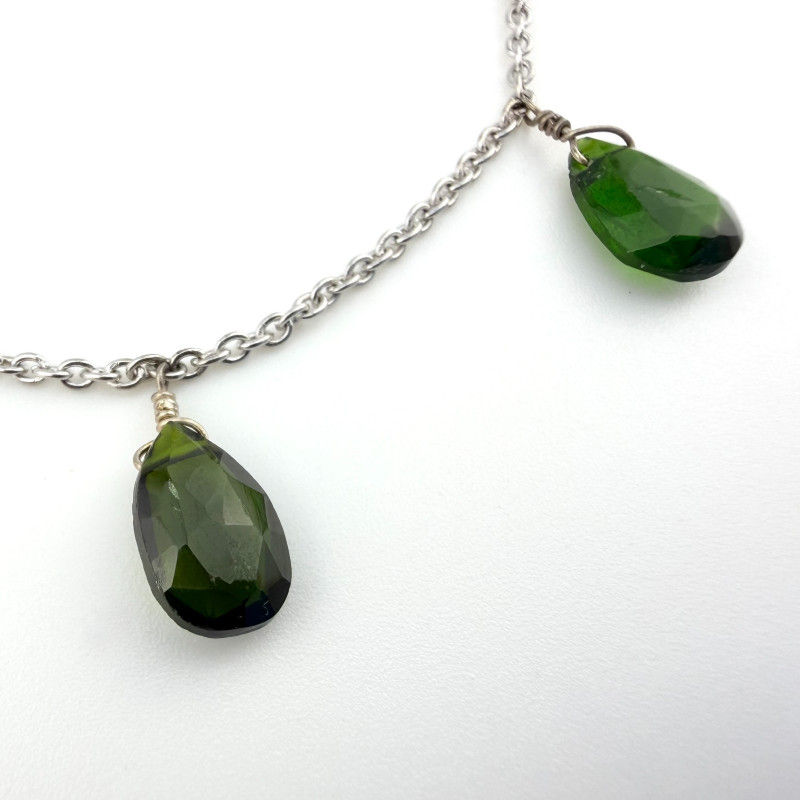 Handmade Sterling Silver 925 Teardrops Chrome Diopside Pendant necklace 17.5”