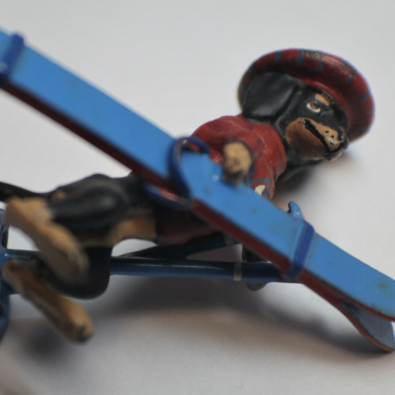 1 3/4 LONG DOGGY WITH RED HAT , RED SWEATER WITH BLUE SKI DECOR FOR TABLE 1 3/4 LONG DOGGY WITH RED HAT , RED SWEATER WITH BLUE SKI DECOR FOR TABLE