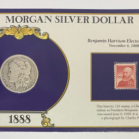 1888 O The U.S. Morgan Silver Dollar Collection Card & Postal Stamps $1