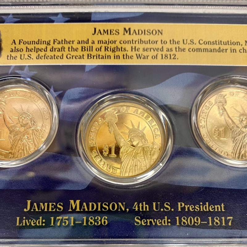 2007 PDS Official First Day of Issue James Madison Presidential 3 Coin Set
