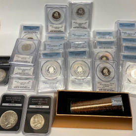 PCGS PR69-70DCAM Set + Certified Silver Coins + Sealed Roll of $1 Coins