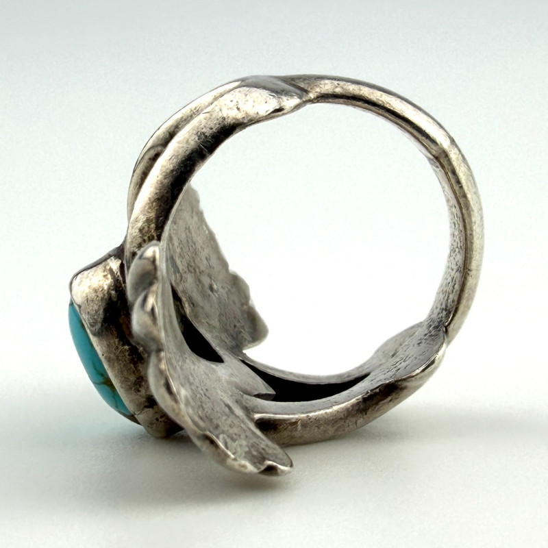 Vintage Navajo Sterling Silver Turquoise Ring - Signed IZZ, Size 6