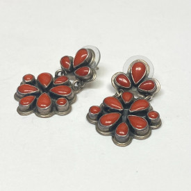 Geneva g. A. Sterling Silver CLUSTER DANGLE EARRINGS Red Mediterranean CORAL