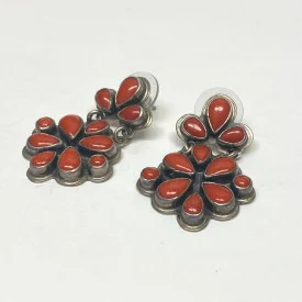 Geneva g. A. Sterling Silver CLUSTER DANGLE EARRINGS Red Mediterranean CORAL