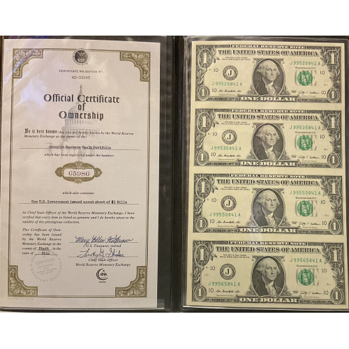 Uncut Sheet 2009 One Dollar Bills. $1 U.S. Banker's Vault Fed Portfolio Sheet Uncut Sheet 2009 One Dollar Bills. $1 U.S. Banker's Vault Fed Portfolio Sheet