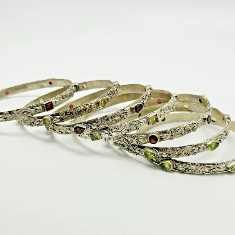 Lot of 7 Sterling Silver 925 Natural Gemstone Bangle Bracelets