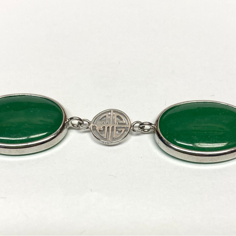 GREEN JADE STONE 925 STERLING SILVER LINK CHAIN BRACELET 7" GREEN JADE STONE 925 STERLING SILVER LINK CHAIN BRACELET 7"