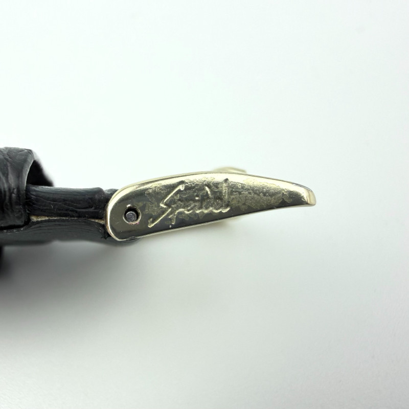 Vintage Movado Ladies Gold Plated Dress Watch Black Leather Strap Swiss Quartz