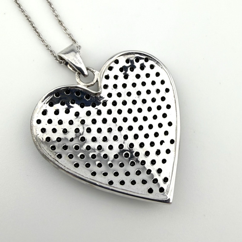 Vintage Sterling Silver 925 Large Black Onyx Heart Pendant necklace 18” KHR