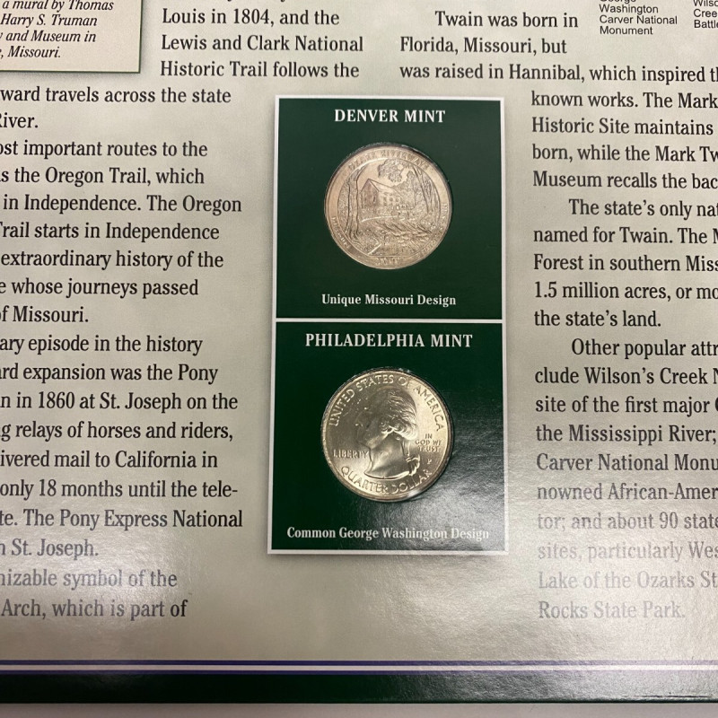 2017 Coins + Stamps MISSOURI State Quarter Set Collection P + D