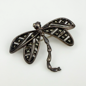 Vintage Sterling Silver Dragonfly Brooch Pin Marcasite 1940's
