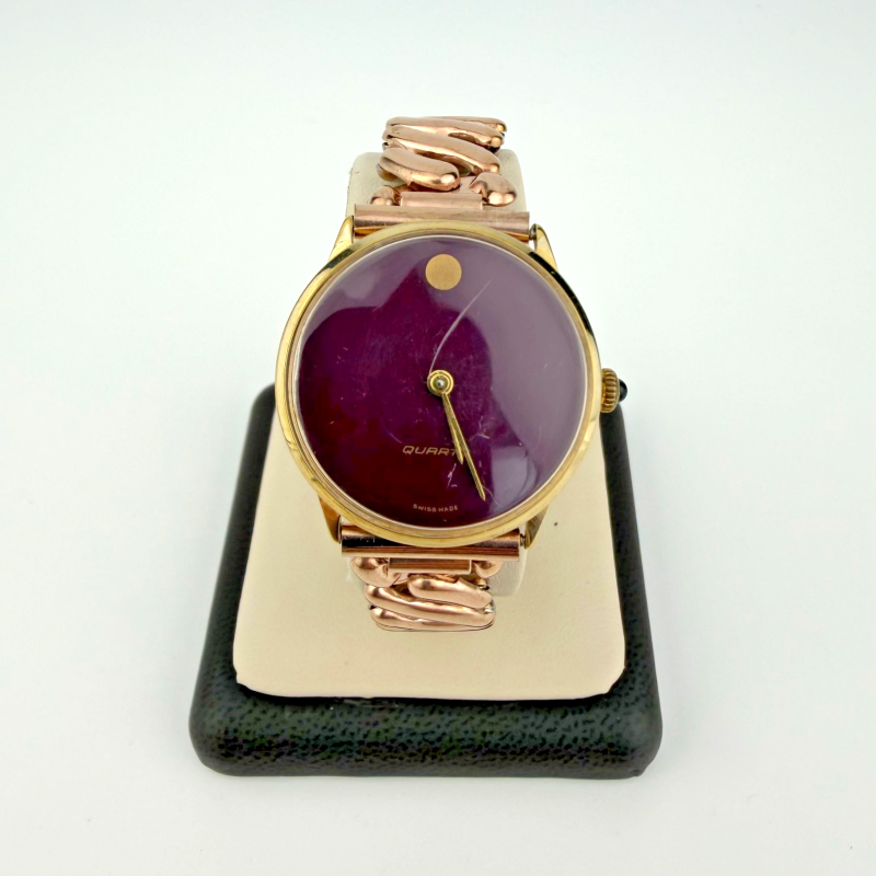 Vintage Admiral Two-Tone Quartz Watch Purple Dial Admiral Bracelet Swiss Made