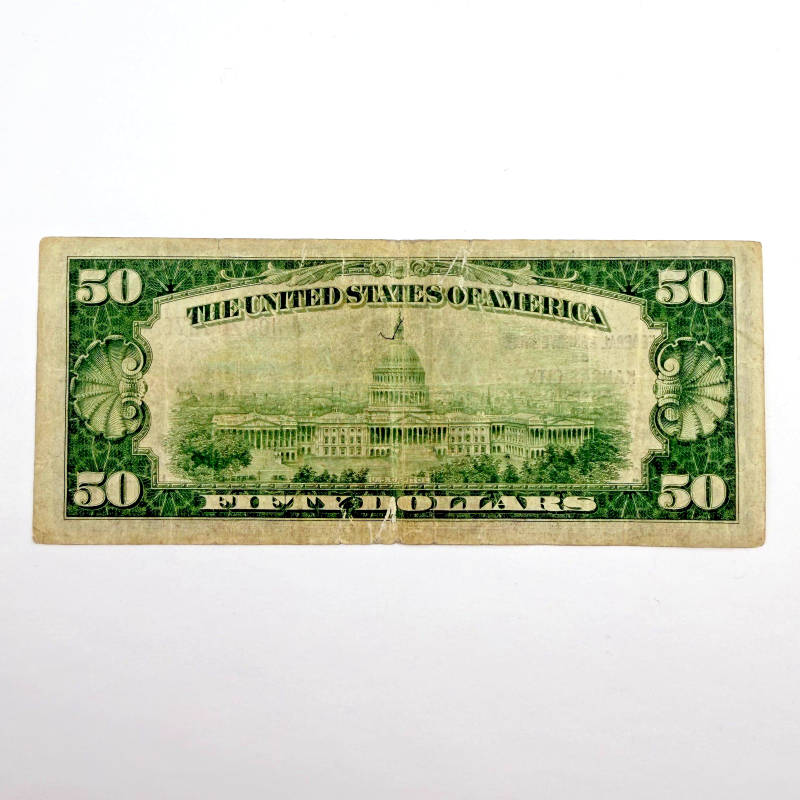 1929 $50 FRBN Kansas City (J), Brown Seal - Very Low Serial