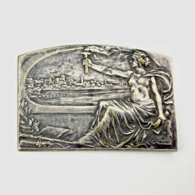 Uruguay 1915 Art Nouveau seated lady, torch, citizen behind, port, beauty medal