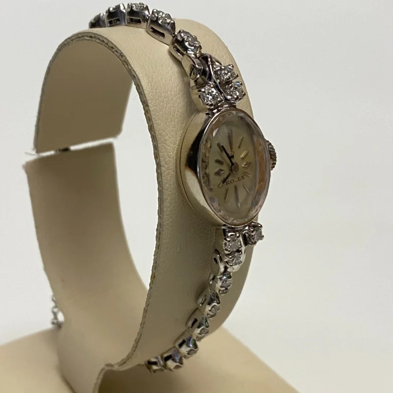Rolex Ladies 14k SOLID WHITE GOLD Dress with Diamonds 1950s