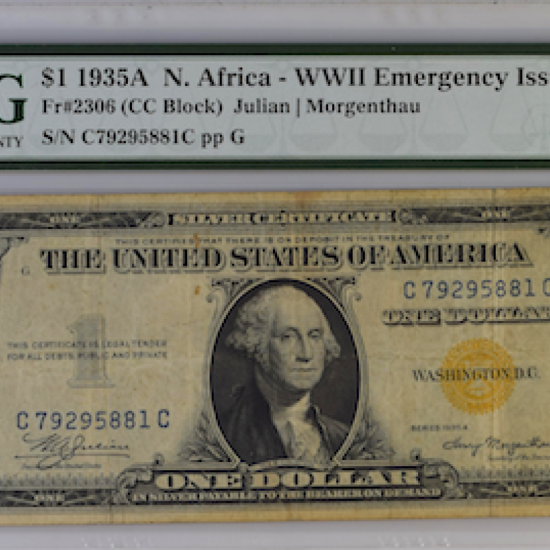 FR#2306,1935 A PMG $1 N.AFRICA-WWII EMERGENCY ISSUE (CC BLOCK) 25VF FR#2306,1935 A PMG $1 N.AFRICA-WWII EMERGENCY ISSUE (CC BLOCK) 25VF
