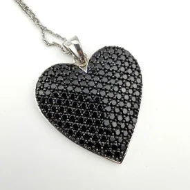 Vintage Sterling Silver 925 Large Black Onyx Heart Pendant necklace 18” KHR