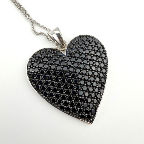 Vintage Sterling Silver 925 Large Black Onyx Heart Pendant necklace 18” KHR