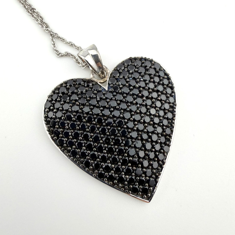 Vintage Sterling Silver 925 Large Black Onyx Heart Pendant necklace 18” KHR