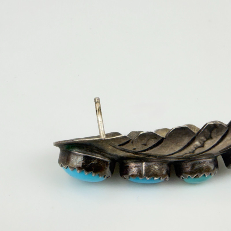 Navajo Sterling Silver 925 Turquoise Feather Stud Earrings Signed C/J NEZ