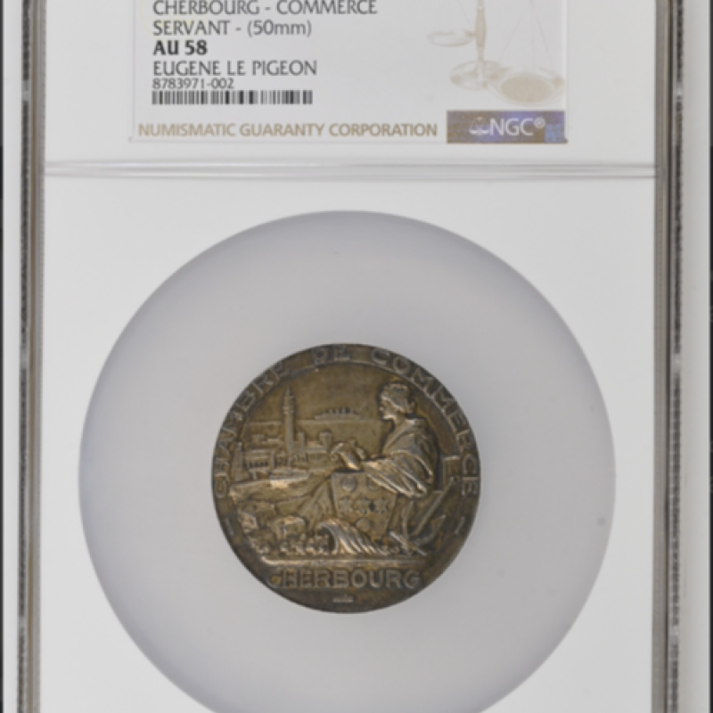 1935-Dated France Silver Cherbourg-Commerce Servant - (50mm) NGC AU 58