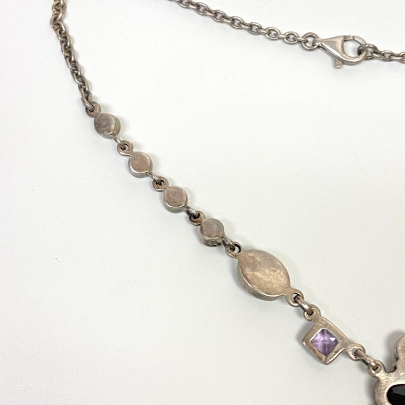 NICKY BUTLER STERLING UNUSUAL FESTOON DRAPE MOONSTONE, GARNET 17 NECKLACE